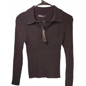 Allegra K Women's Ribbed Knit Sweater with Collar - NWT size Small